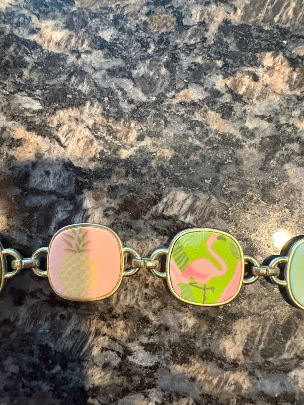 Jilzarah Gold-Tone Tropical Tile Link Bracelet reversible super cute - Picture 4 of 7